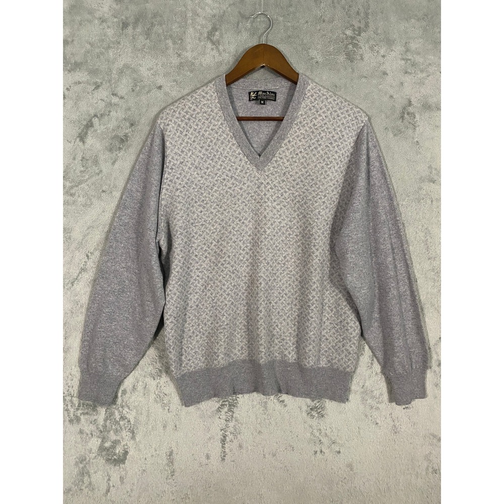 Mac Alan Sweater Mens M Grey 100% Pure Cashmere V-Neck Scotland Soft Old Money